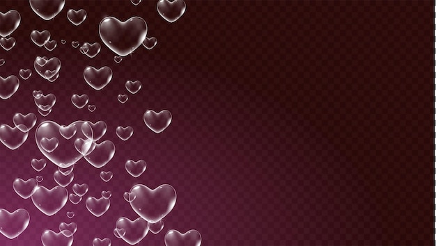 Dark red transparent background with white heartshaped soap bubbles for valentine card vector