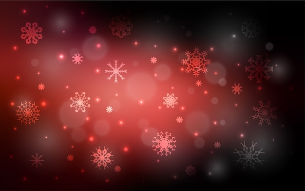 暗い赤のベクトルの背景には、クリスマスの雪片