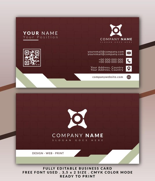 Dark red and white business card