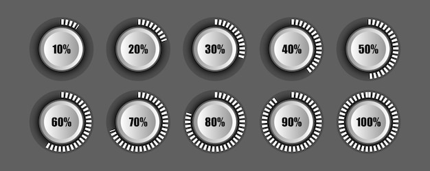 Insieme scuro del caricatore del cerchio del diagramma a barre di progresso di percentuale infographic