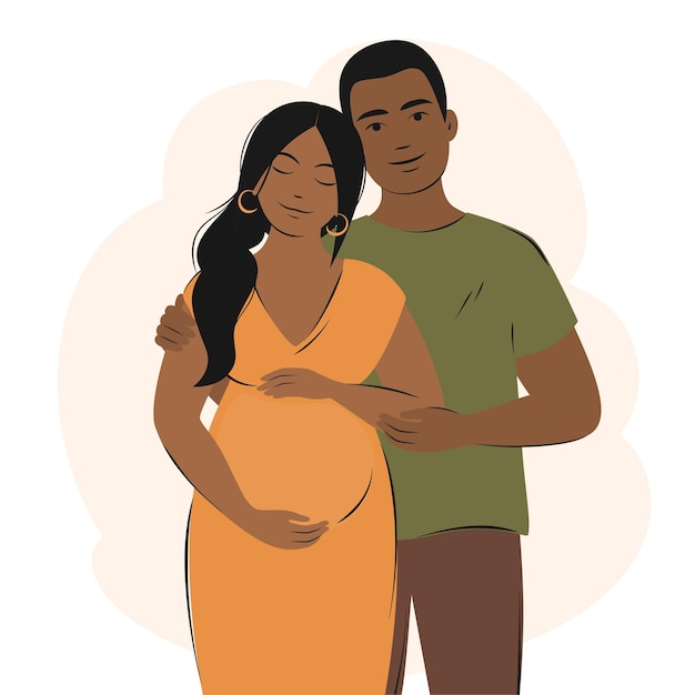 Vector dark skinned future parents happy family child expectation