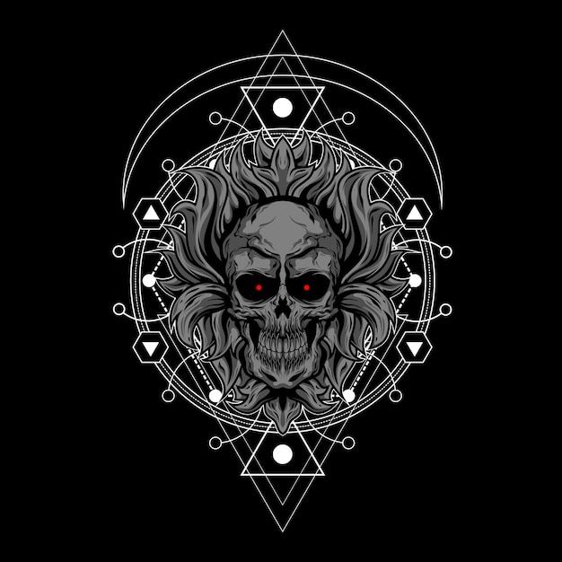dark skull illustration with sacred geometry