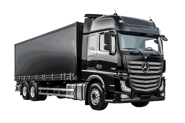 Vector dark slate gray modern semi trailer truck closeup shot vector and illustration