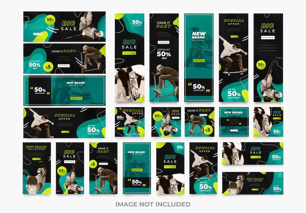 Vector dark social media fashion bundle kit templates