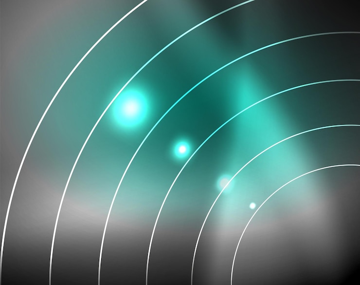Vector dark space with neon color glowing lights abstract background