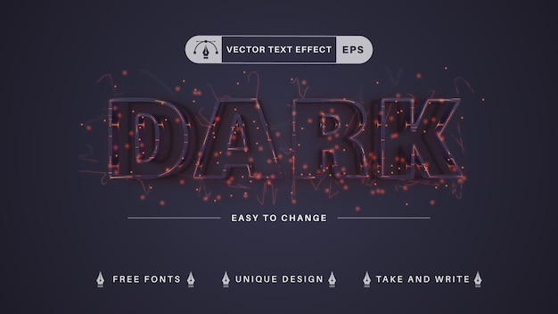 Vector dark sparkle editable text effects, font styles