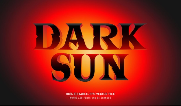 Dark Sun Text Effect 편집 가능한 글꼴, Sun 배경 및 검정색 글꼴