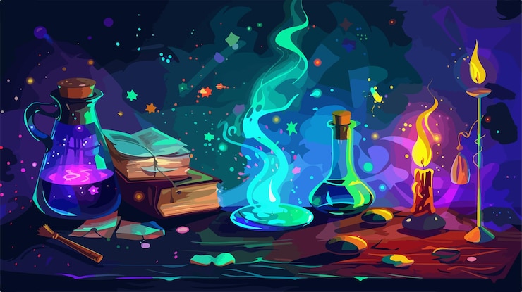 Vector dark table magic attributes vector illustration