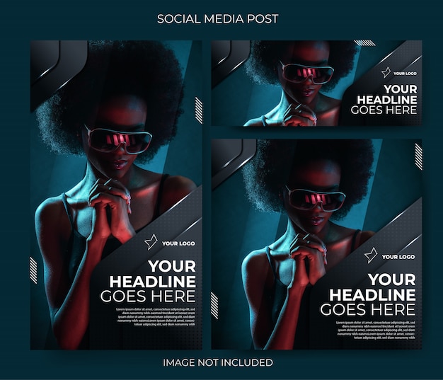 Dark techno social media template feed post