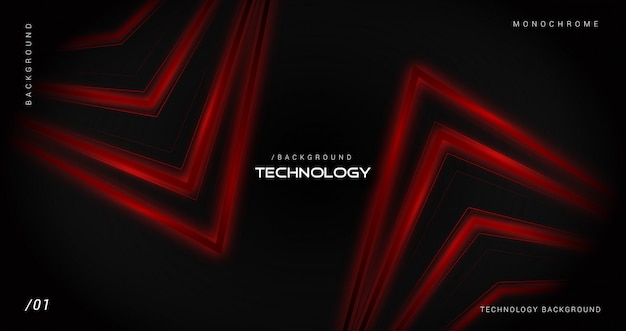 Dark technology background with shiny red lines