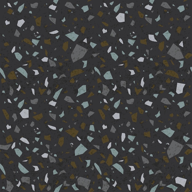 Dark terrazzo texture. Stone flooring background. Vector seamless stone pattern