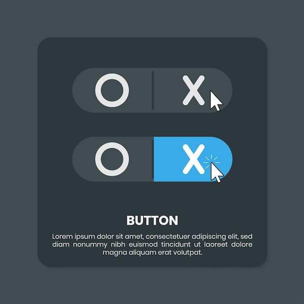 Vector dark theme button design for user interface