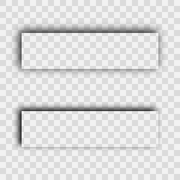 ベクトル 暗く透明なリアルな影。透明な背景に分離された2つの長方形の影のセット。ベクトルイラスト。