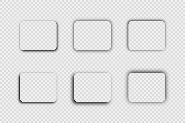 Dark transparent realistic shadow. Set of six rounded rectangle shadows isolated on transparent background. Vector illustration.