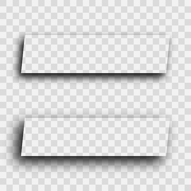 Темная прозрачная реалистичная тень. Набор из двух теней прямоугольников, изолированные на прозрачном фоне. Векторная иллюстрация.