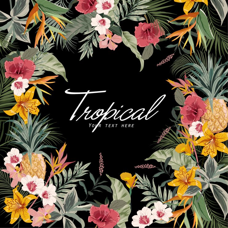 Vector dark tropical background with jungle plants