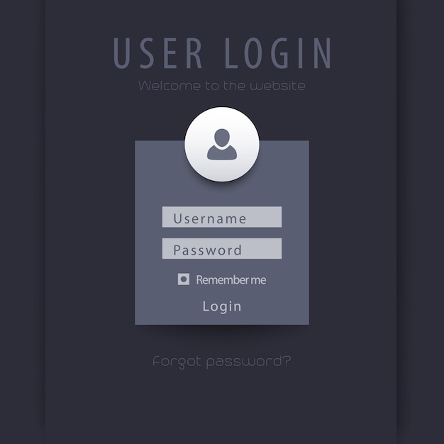 Vettore concetto di finestra di login utente scuro, illustrazione vettoriale