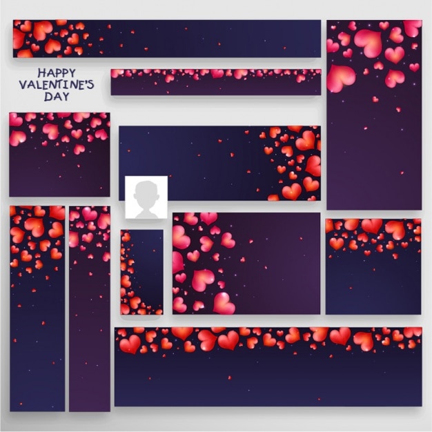 Dark valentine's banners with decorative hearts