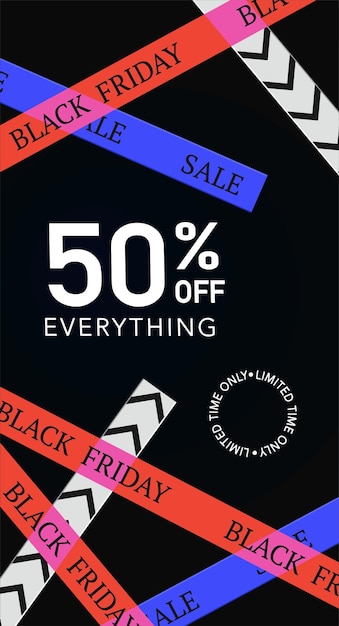 Vector dark vertical banner black friday 50 discount