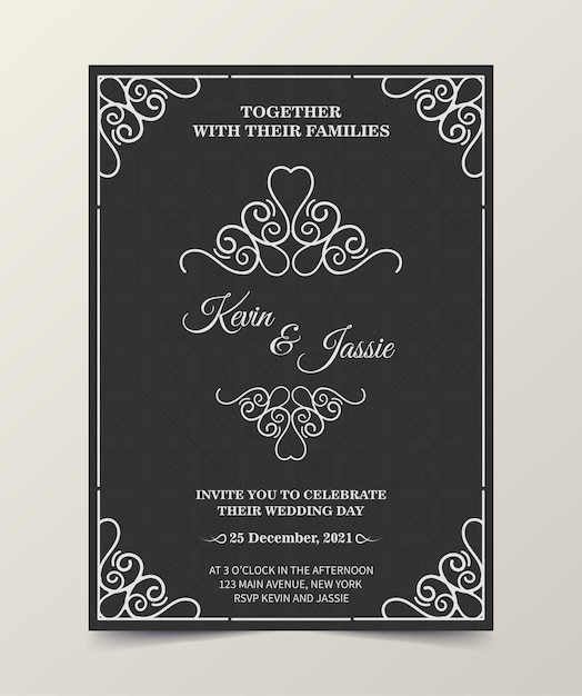 Vector dark wedding invitation template