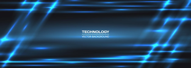 Dark wide abstract technology banner with blue neon lines futuristic technological background