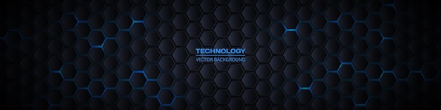 Vector dark wide hexagonal d abstract technology banner