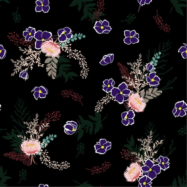 Dark Wild flower pattern Seamless vector