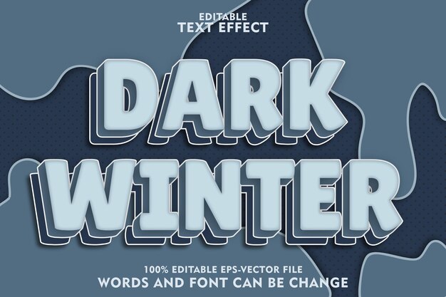 Vector dark winter editable text effect emboss cartoon style