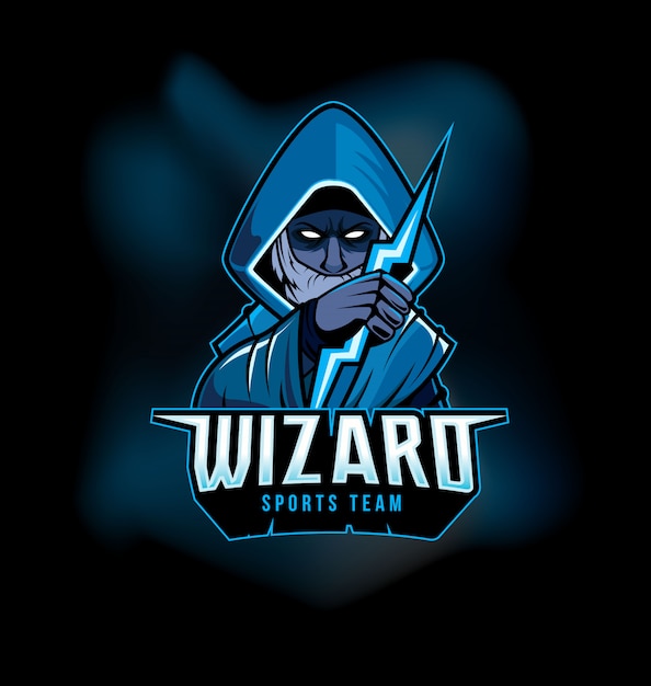 Dark wizard holding thunderbolt sports gaming logo mascot