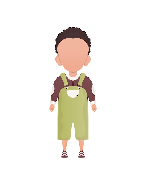 Vector darkhaired little boy preschool age in overalls isolated on white background vector illustration in cartoon style