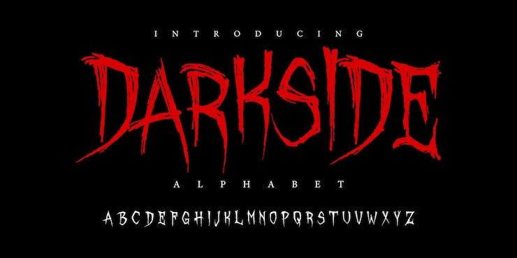 Vector darkside horror halloween lettertype hoofdletters kleine letters en getallen spooky letters minimale mode