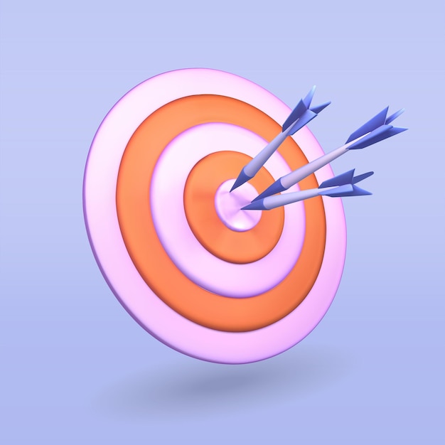 Dart arrow hit the center of target target isolated vector 3d icon Dart arrow isolated 3d illustration