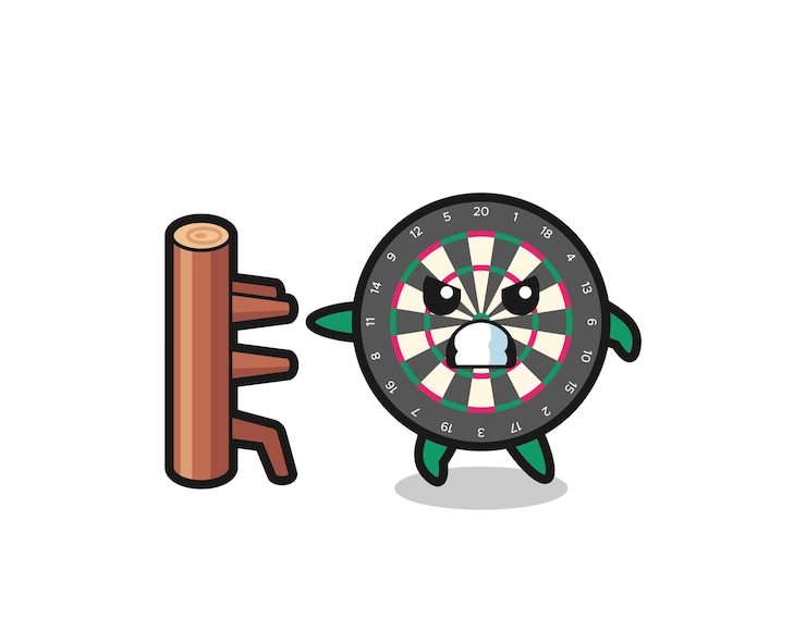 Vector dart board cartoon illustration as a karate fighter