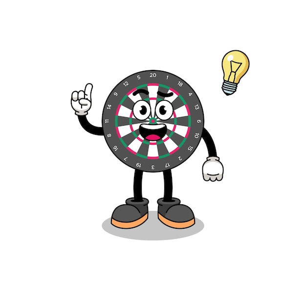 Dart board cartoon with get an idea pose