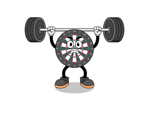 Vector dart board mascot cartoon lifting a barbell