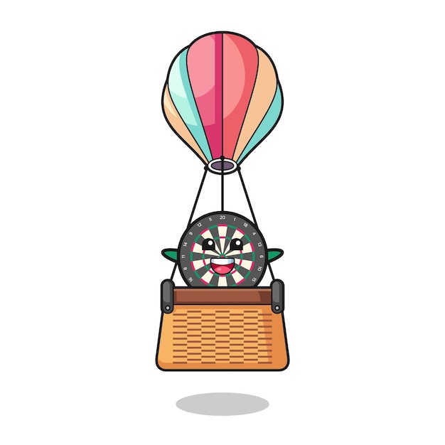 Vector dart board mascot riding a hot air balloon