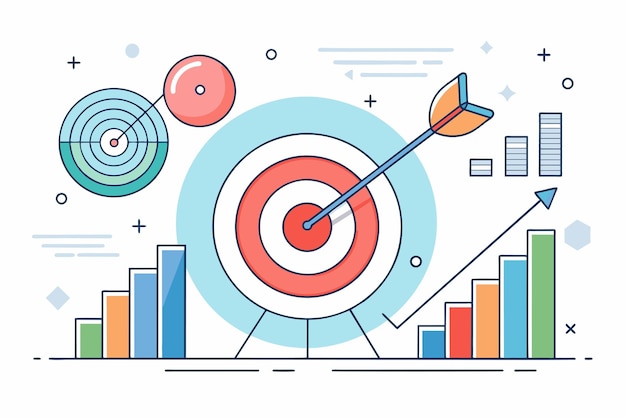 A dart has hit the center of a bar chart symbolizing precision and accuracy in data analysis target data analysis chart Simple and minimalist flat Vector Illustration