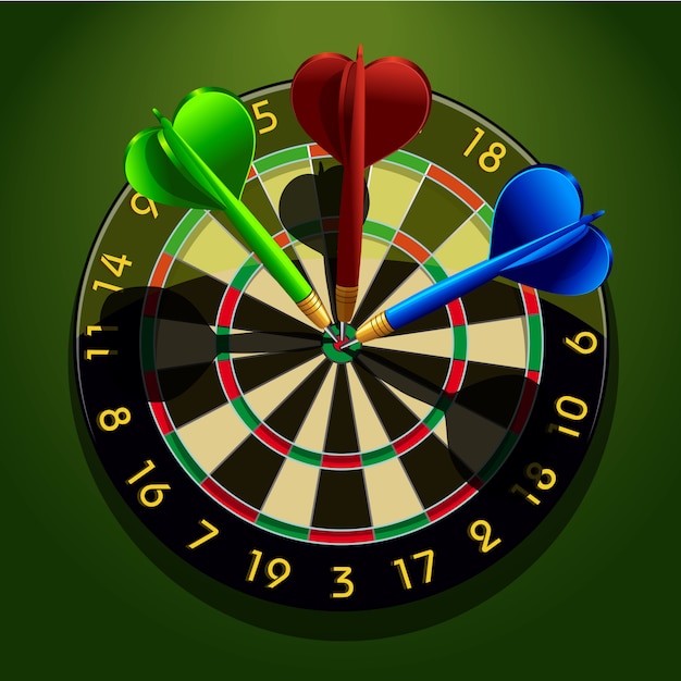 Vector dartboard with darts in the center