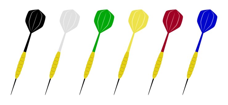 Vector darts for darts game black white green yellow red blue flat darts