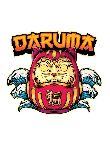 Vettore illustrazione del gatto daruma in stile giapponese