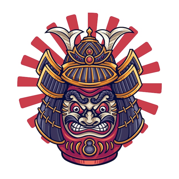 Vector daruma japanese with samurai helmet illustration