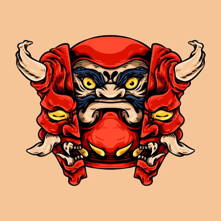 Vector daruma and oni mask mascot character