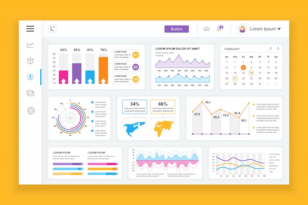 Dashboard admin-paneelsjabloon met infographic elementen