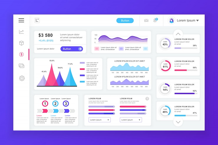 Vector dashboard admin panel template with infographic elements