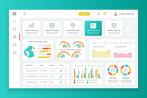 Dashboard admin panel template with infographic elements