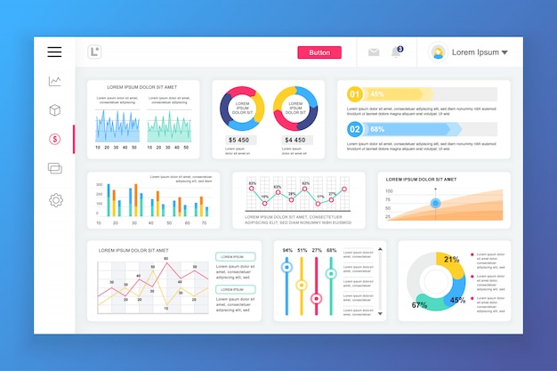 Modello di pannello di amministrazione dashboard con elementi infographic