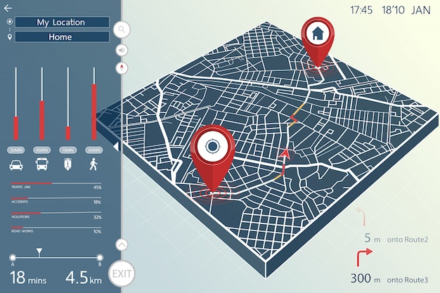 Дизайн приборной панели gps-навигации и информационной страницы