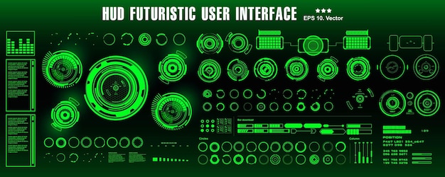 Vector dashboard display virtual reality technology screen hud futuristic green user interface