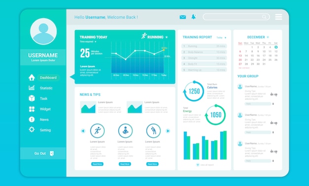 피트니스 진행 템플릿을위한 대시 보드