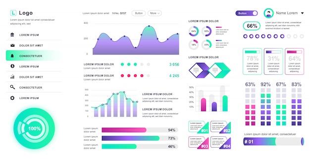Dashboard-gebruikersinterface. Admin paneel ontwerpsjabloon met infographic elementen